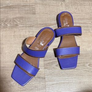 Purple Double-Strap Square-Toe Slide Mules